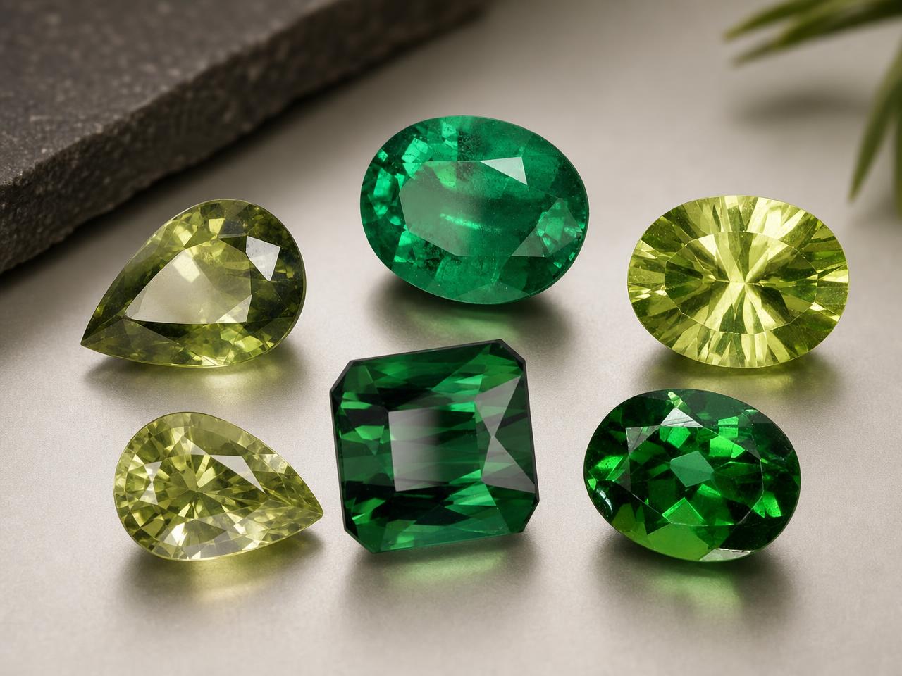 Assortment of durable green loose gemstones for jewelry