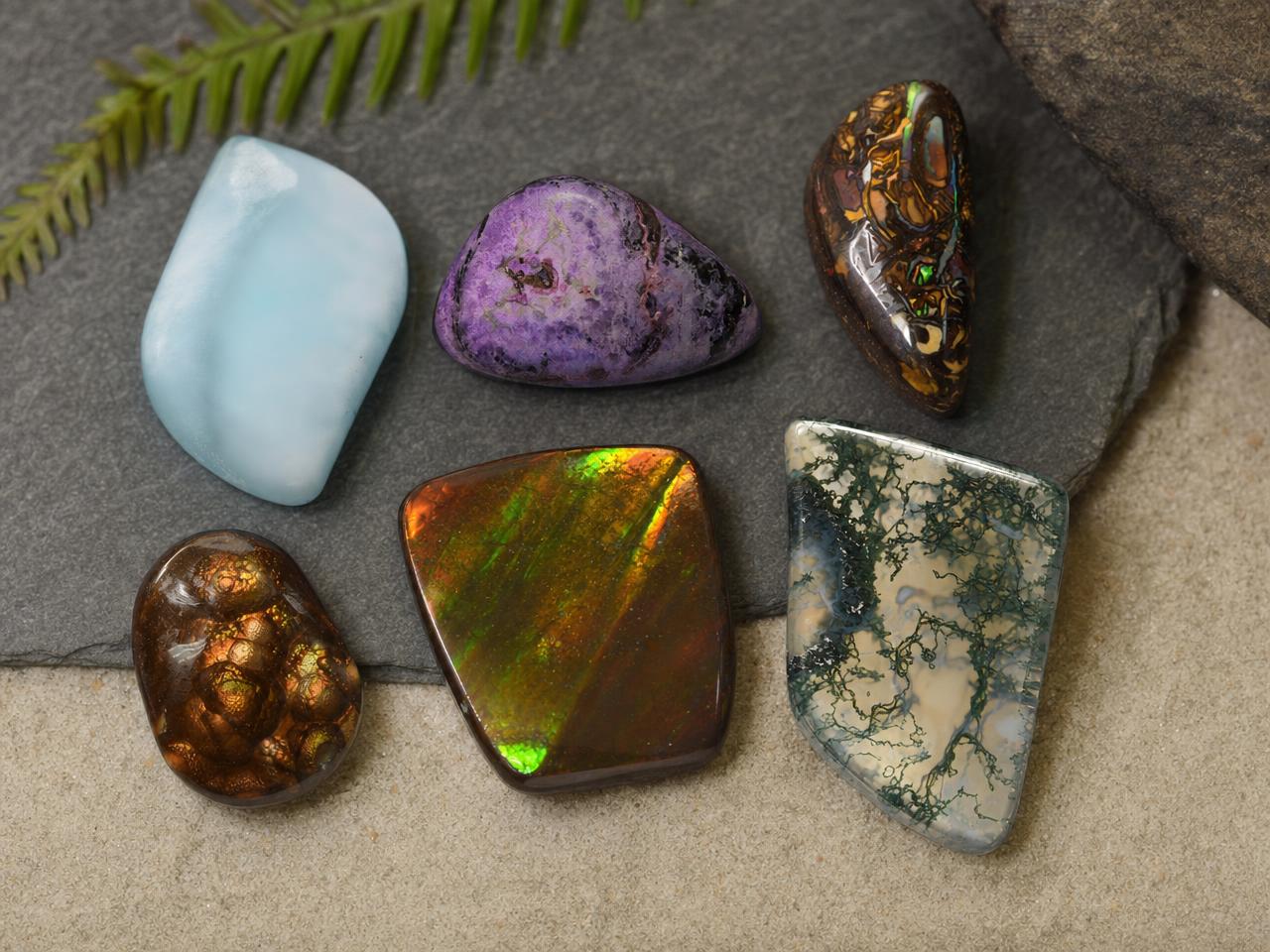 Natural loose freeform cabochon gemstones in organic shapes