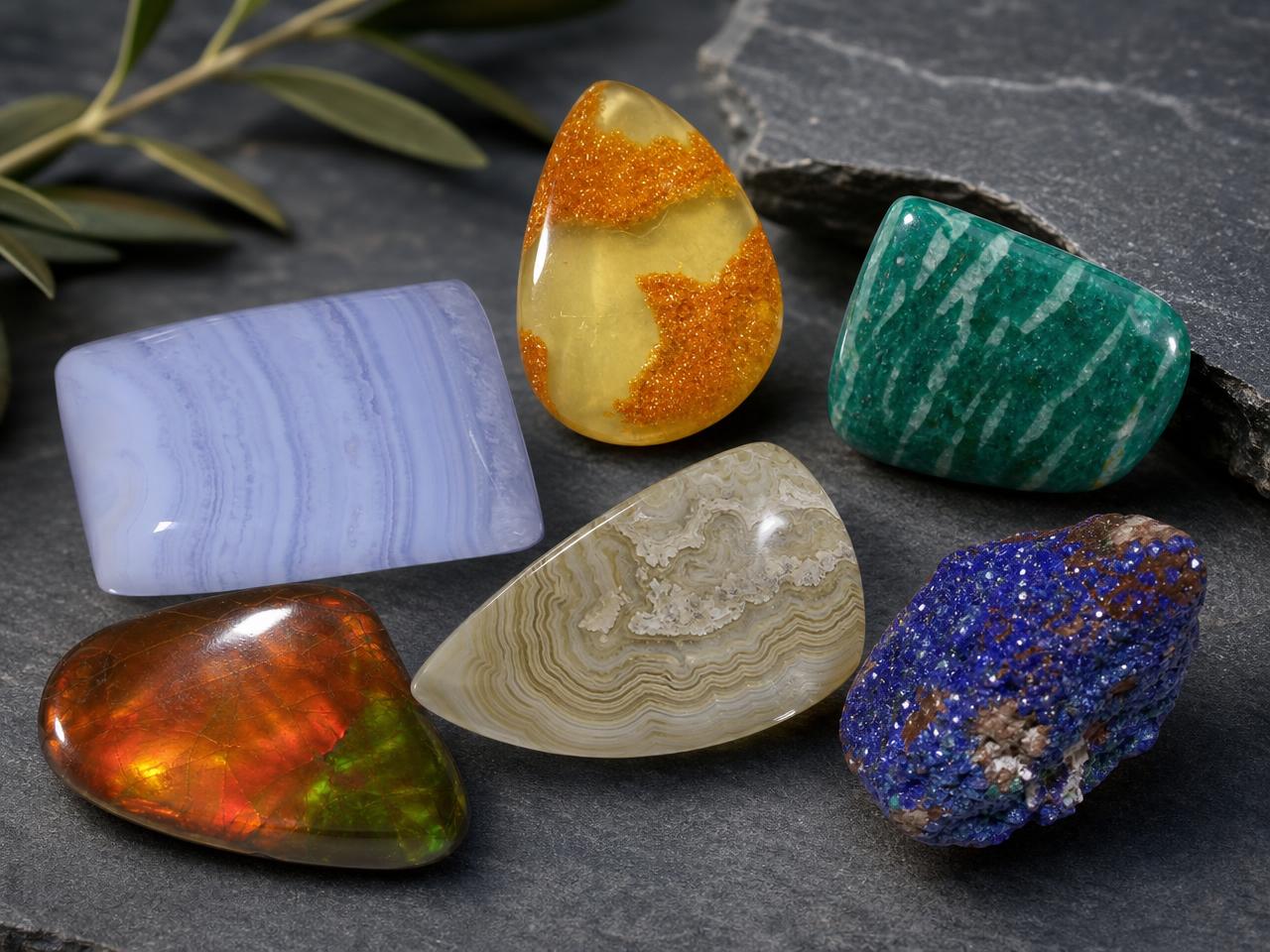 Assorted natural loose freeform gemstones in unique shapes