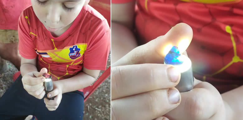 Looking at raw Gemstones with Flashlight