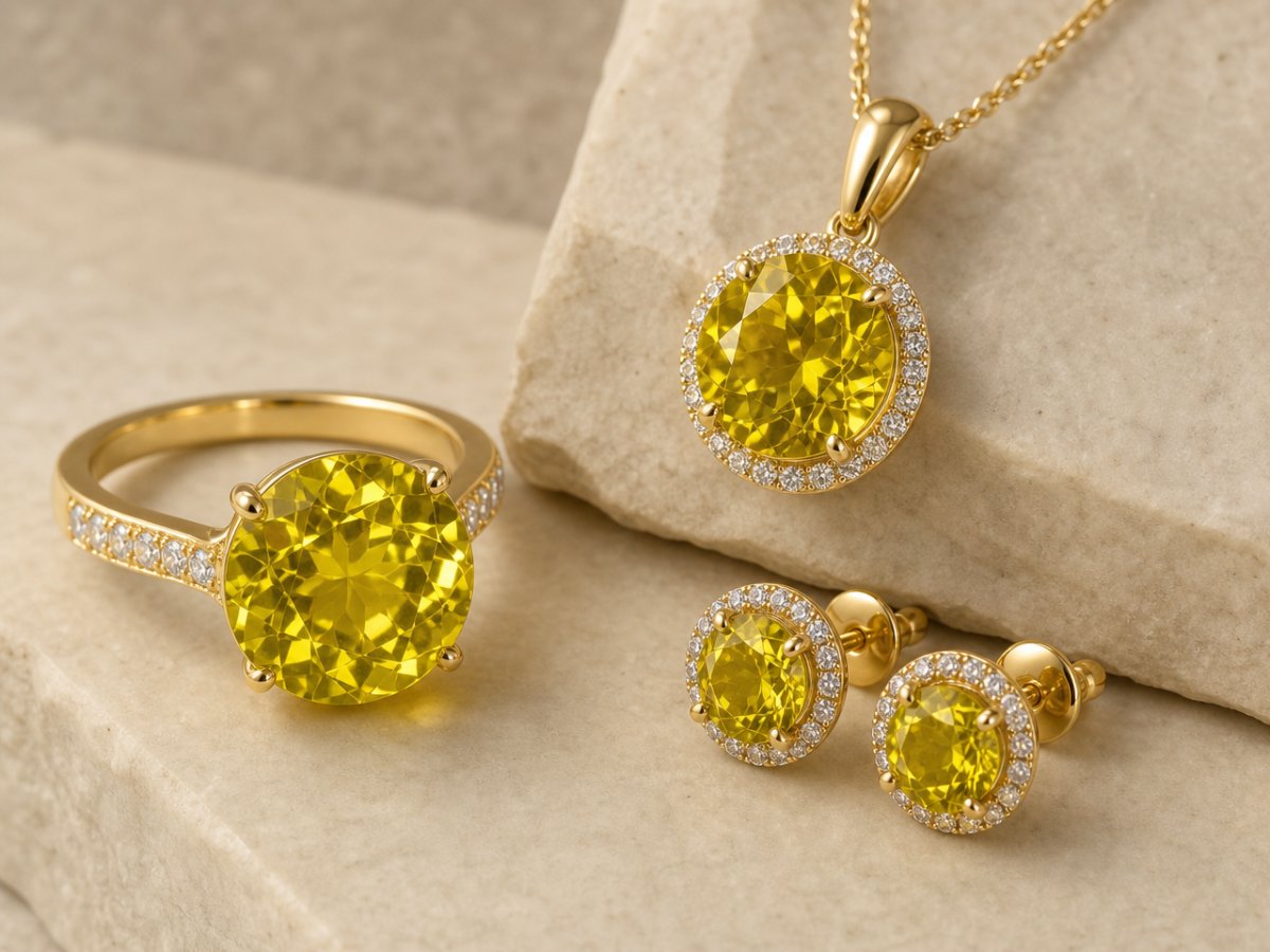 Grossularite Garnet gemstones shown in jewelry