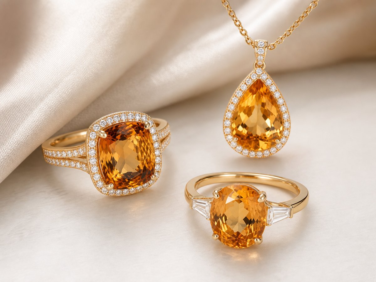 Imperial Topaz gemstones shown in jewelry