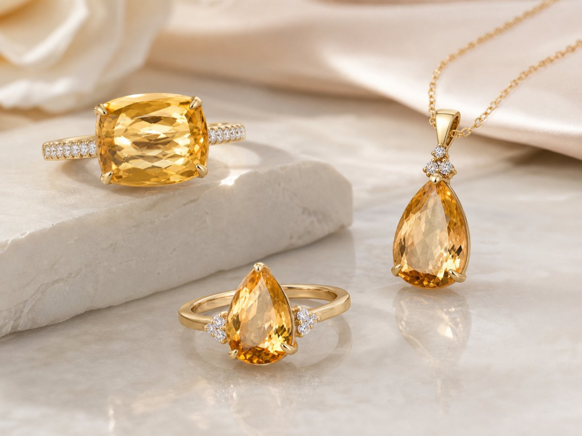 Imperial Topaz gemstones shown in jewelry