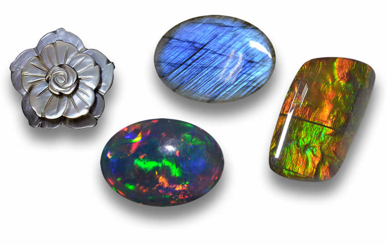 Iridescent gemstones with color play and sheen