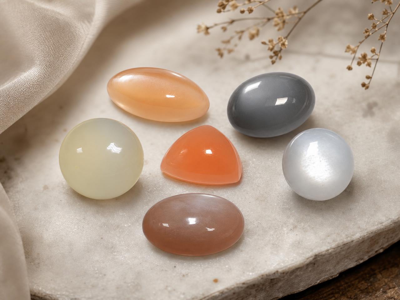 Loose moonstone gemstones for June birthstone jewelry
