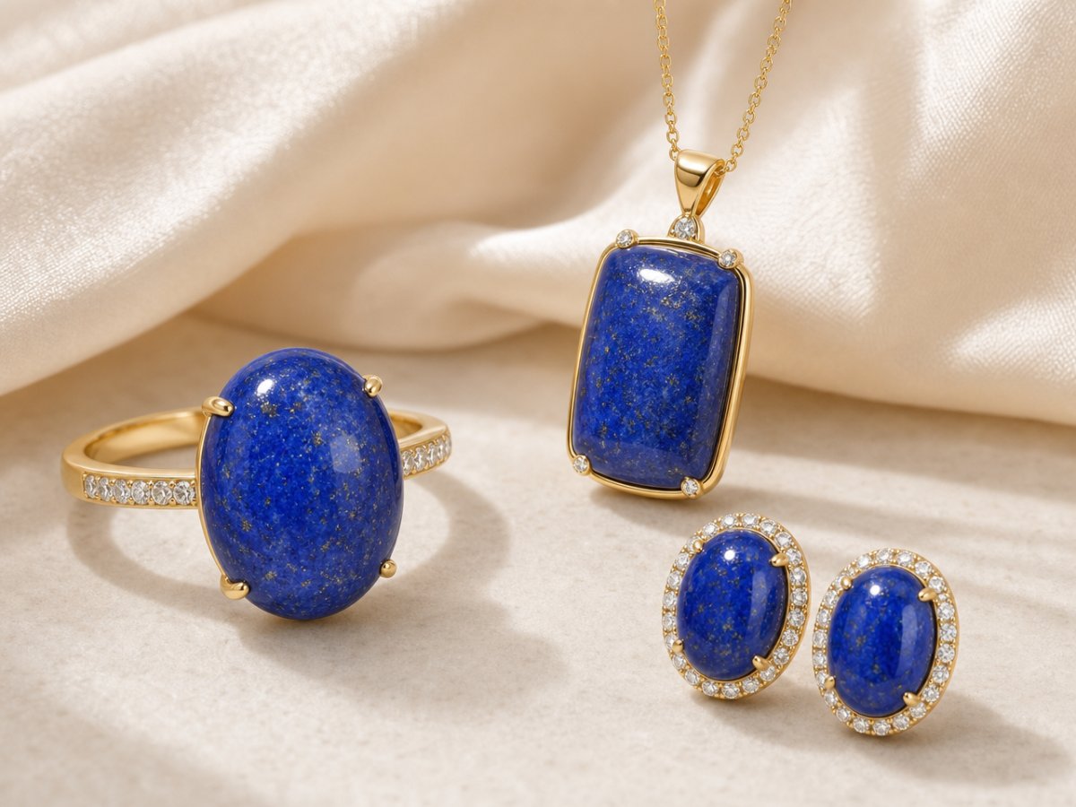Lapis Lazuli gemstones shown in jewelry