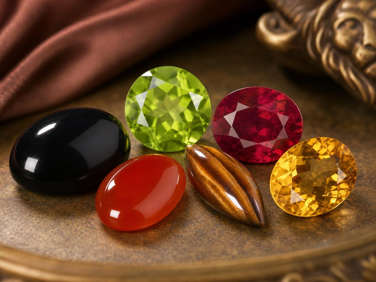Loose gemstones associated with the Leo zodiac sign