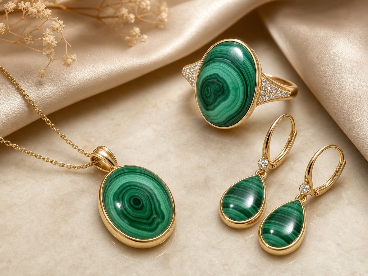 La malachite est utilisée en joaillerie.
