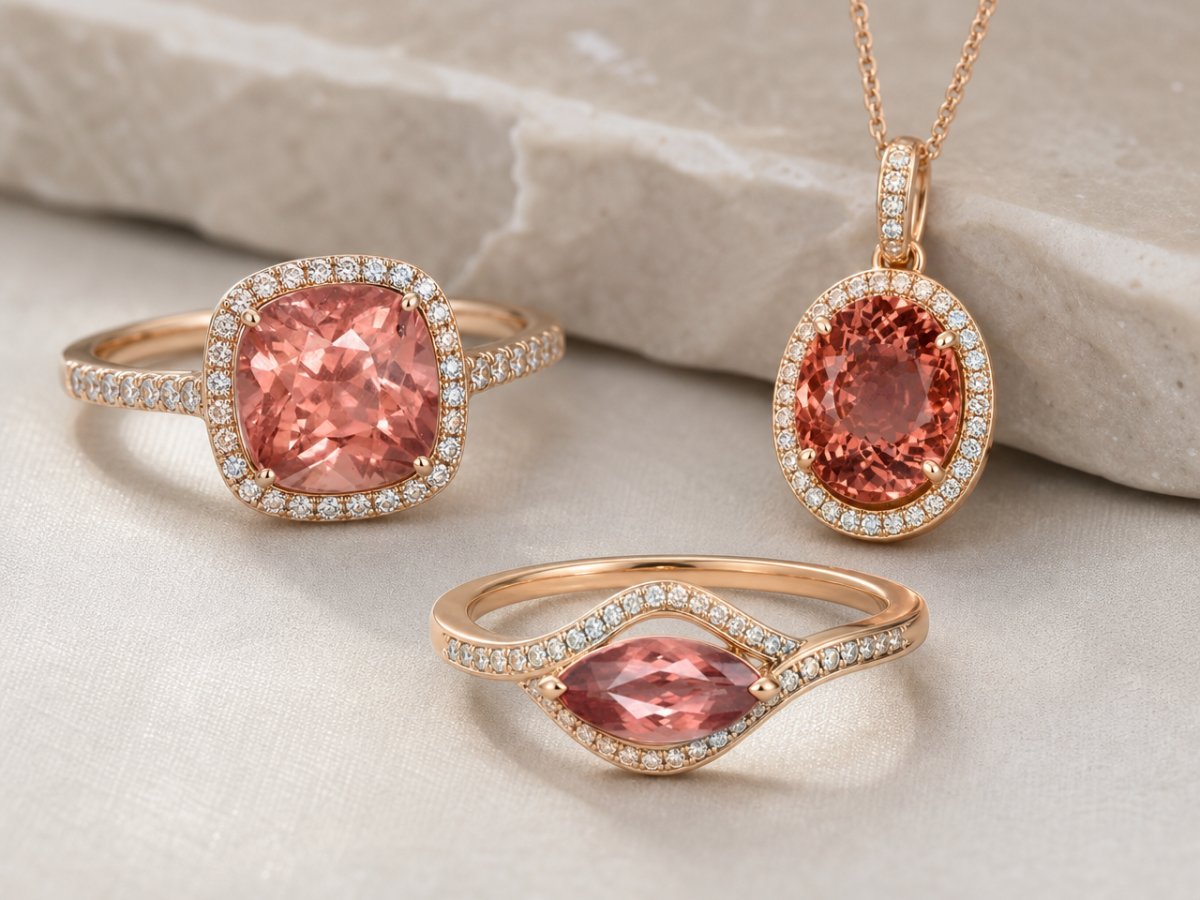 Malaya Garnet gemstones shown in jewelry