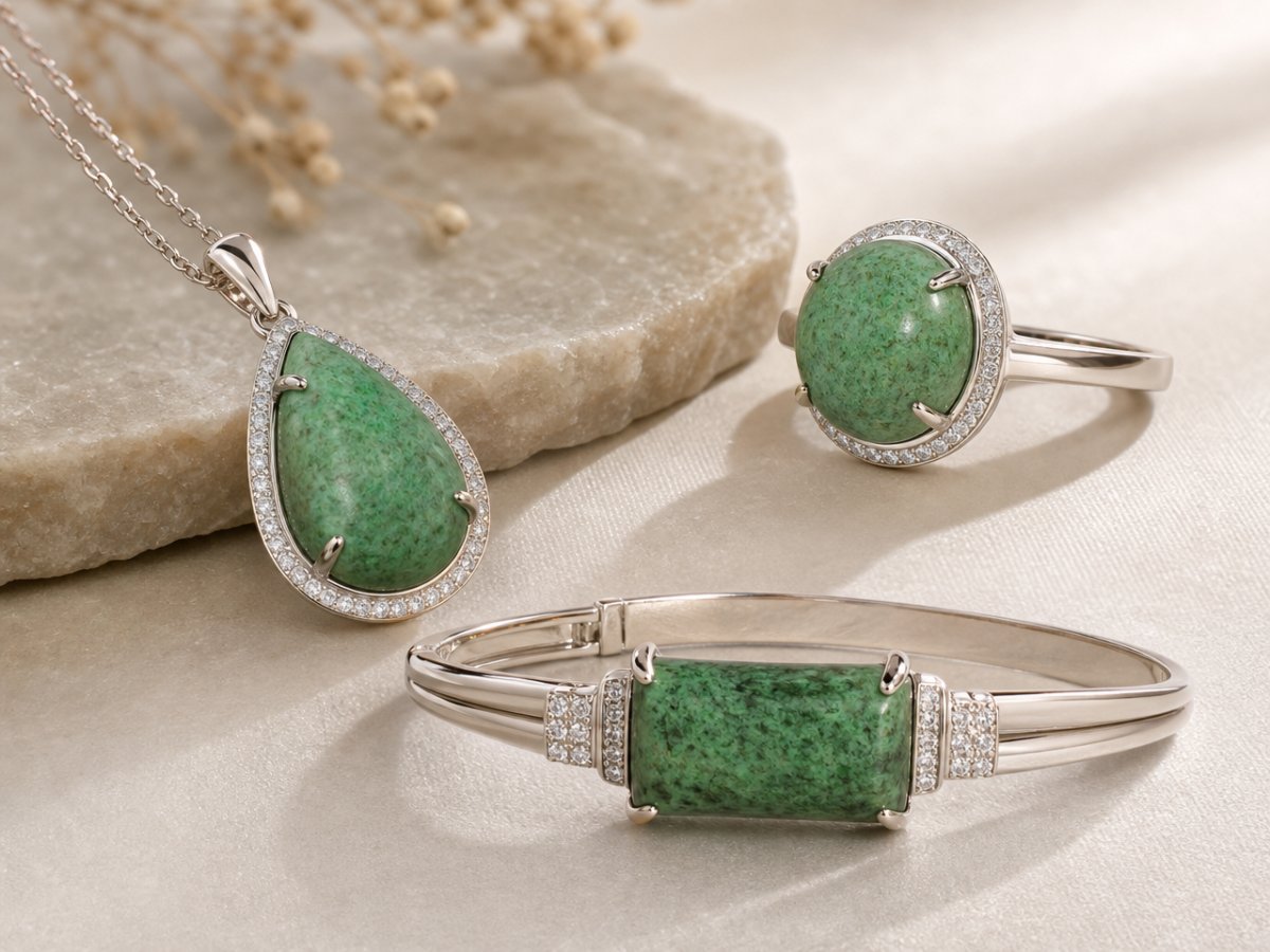 Maw-Sit-Sit gemstones shown in jewelry