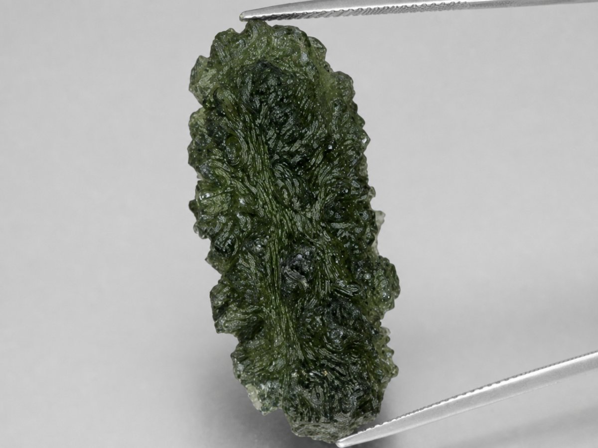 Close-up view of natural Moldavite gemstones