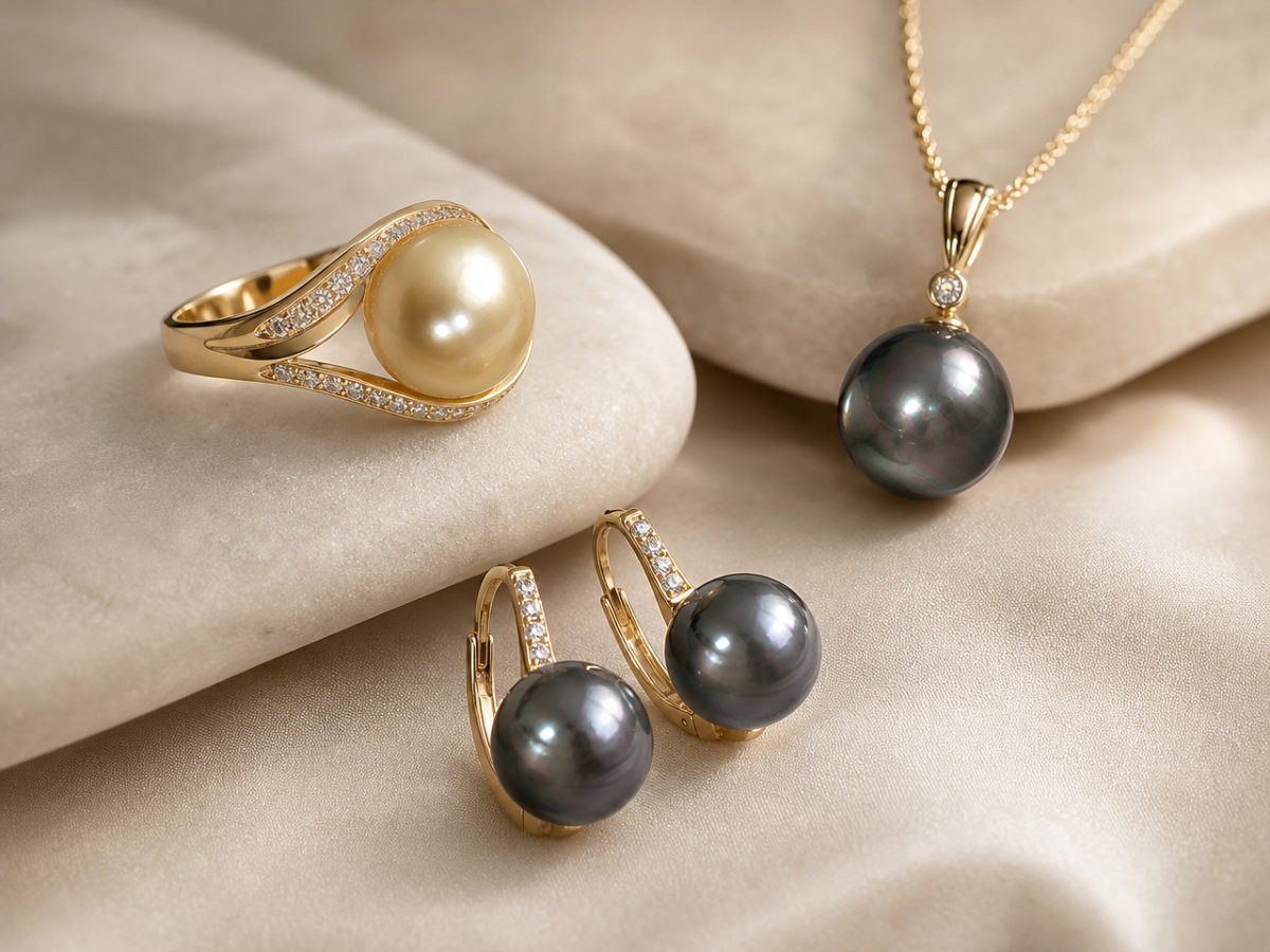Pearl gemstones shown in jewelry