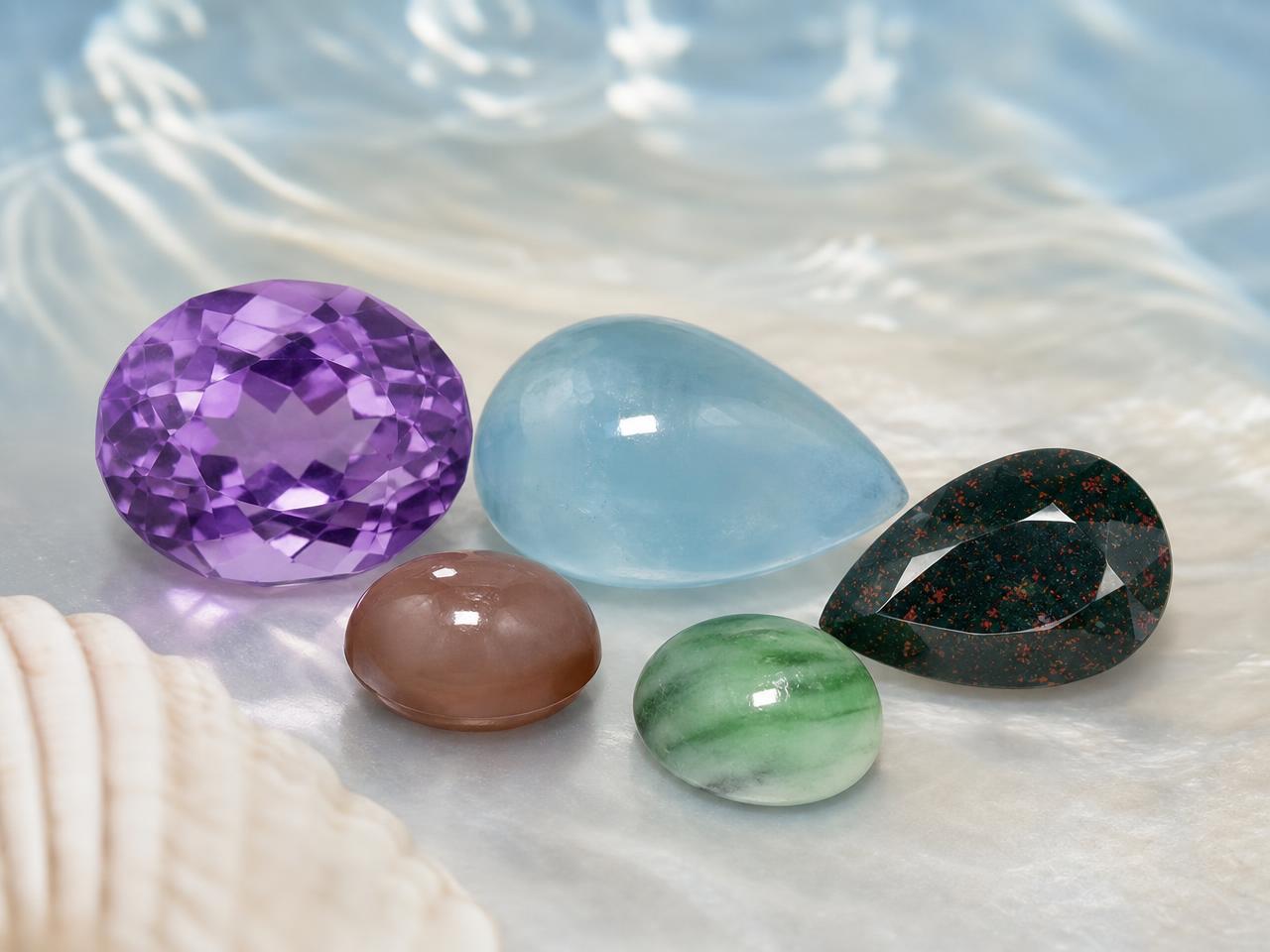 Natural loose gemstones associated with Pisces birthstones