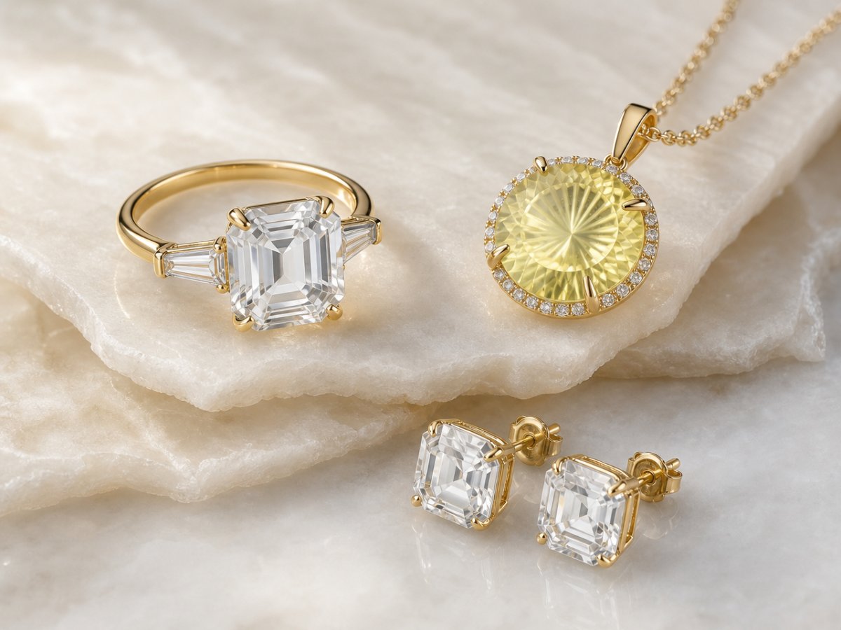 Quartz gemstones shown in jewelry