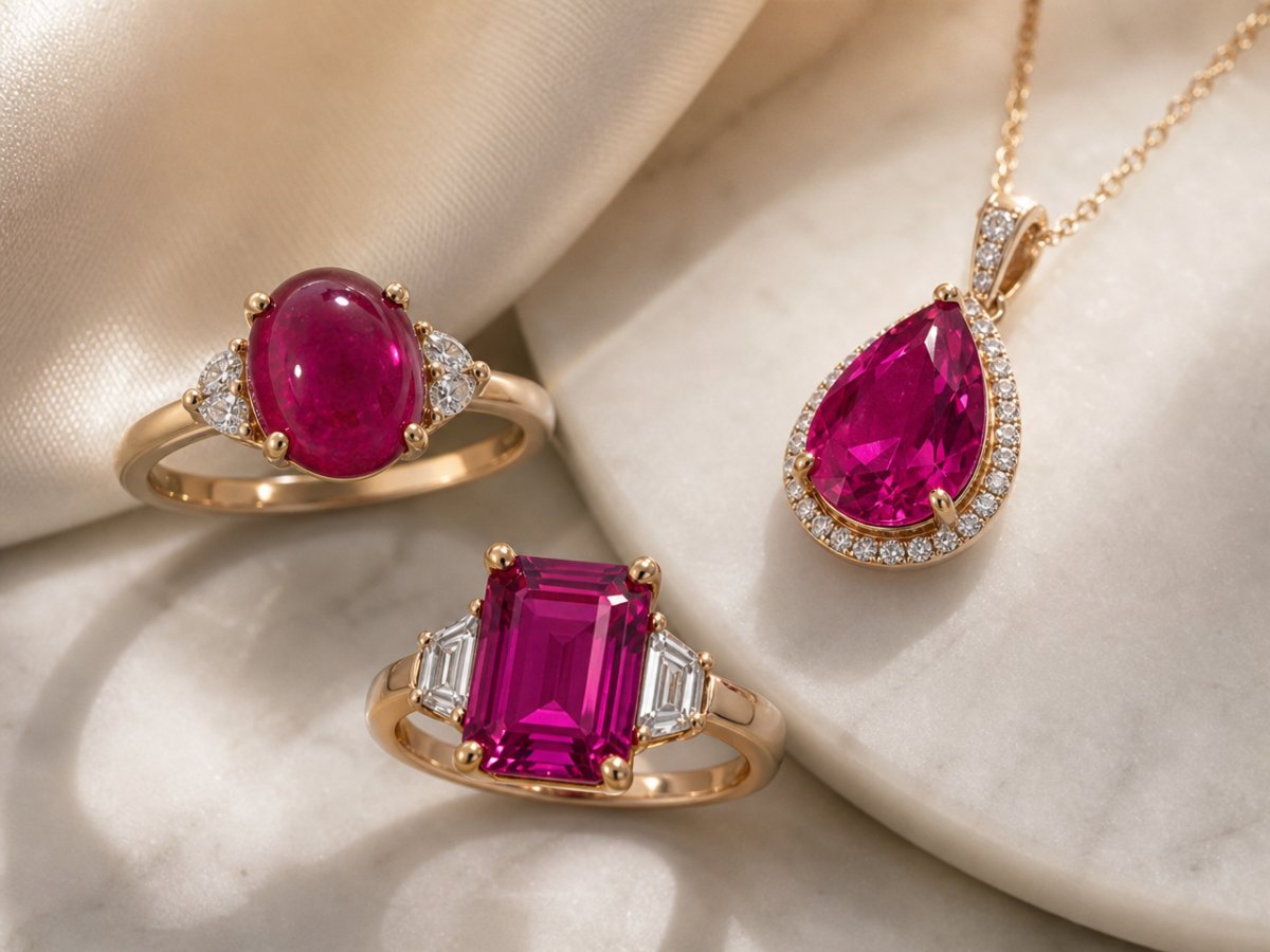 Rubellite Tourmaline gemstones shown in jewelry