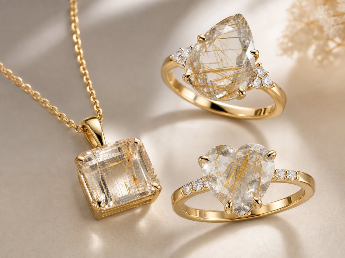 Rutile Topaz gemstones shown in jewelry