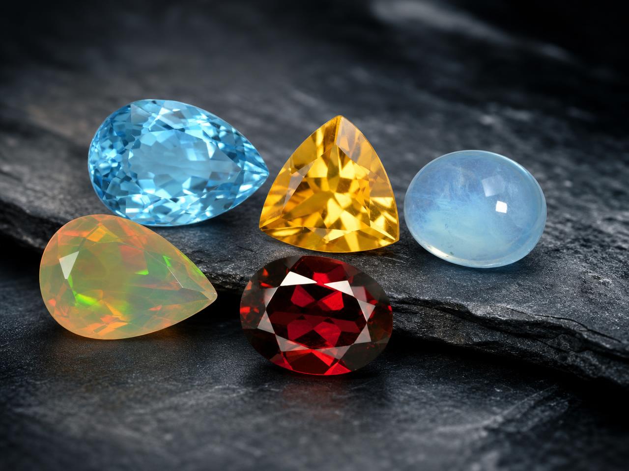 Natural loose Scorpio birthstones including topaz, citrine and opal