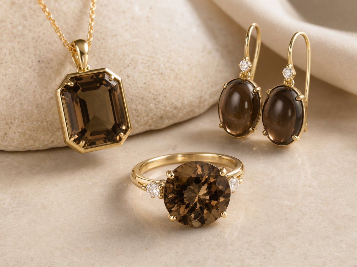 Smoky Quartz gemstones shown in jewelry
