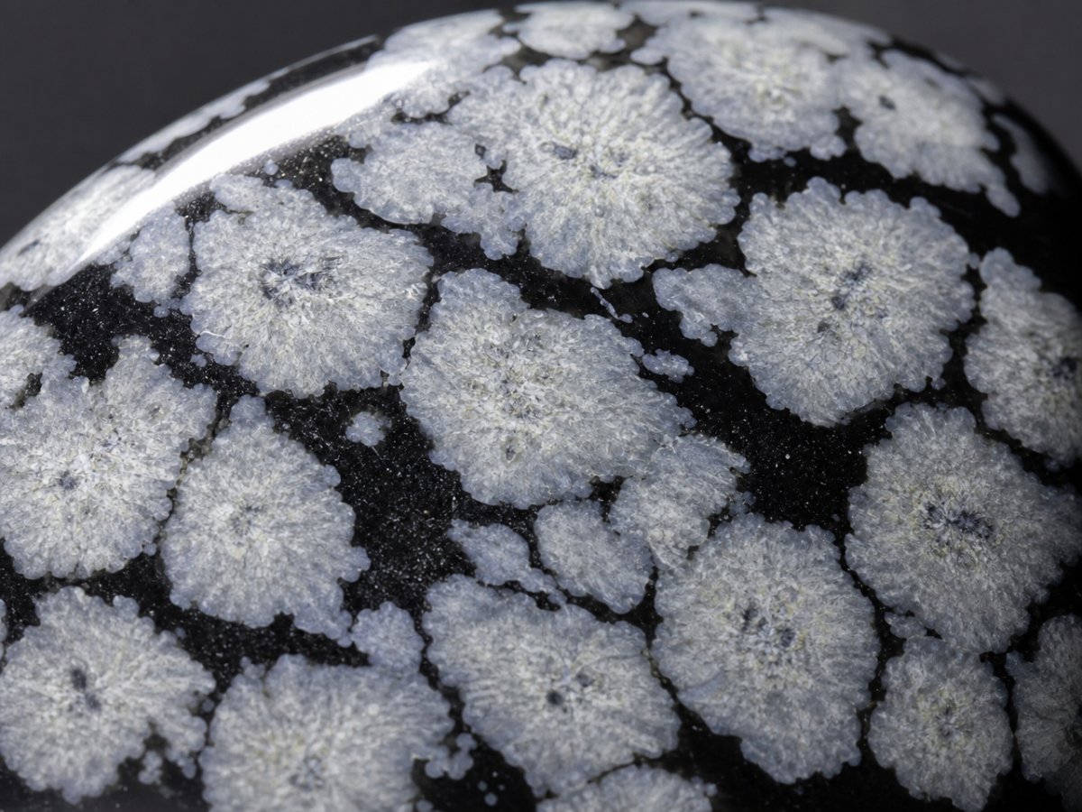 Close-up view of natural Snowflake Obsidian gemstones