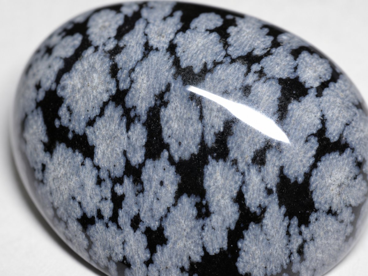 Close-up view of natural Snowflake Obsidian gemstones