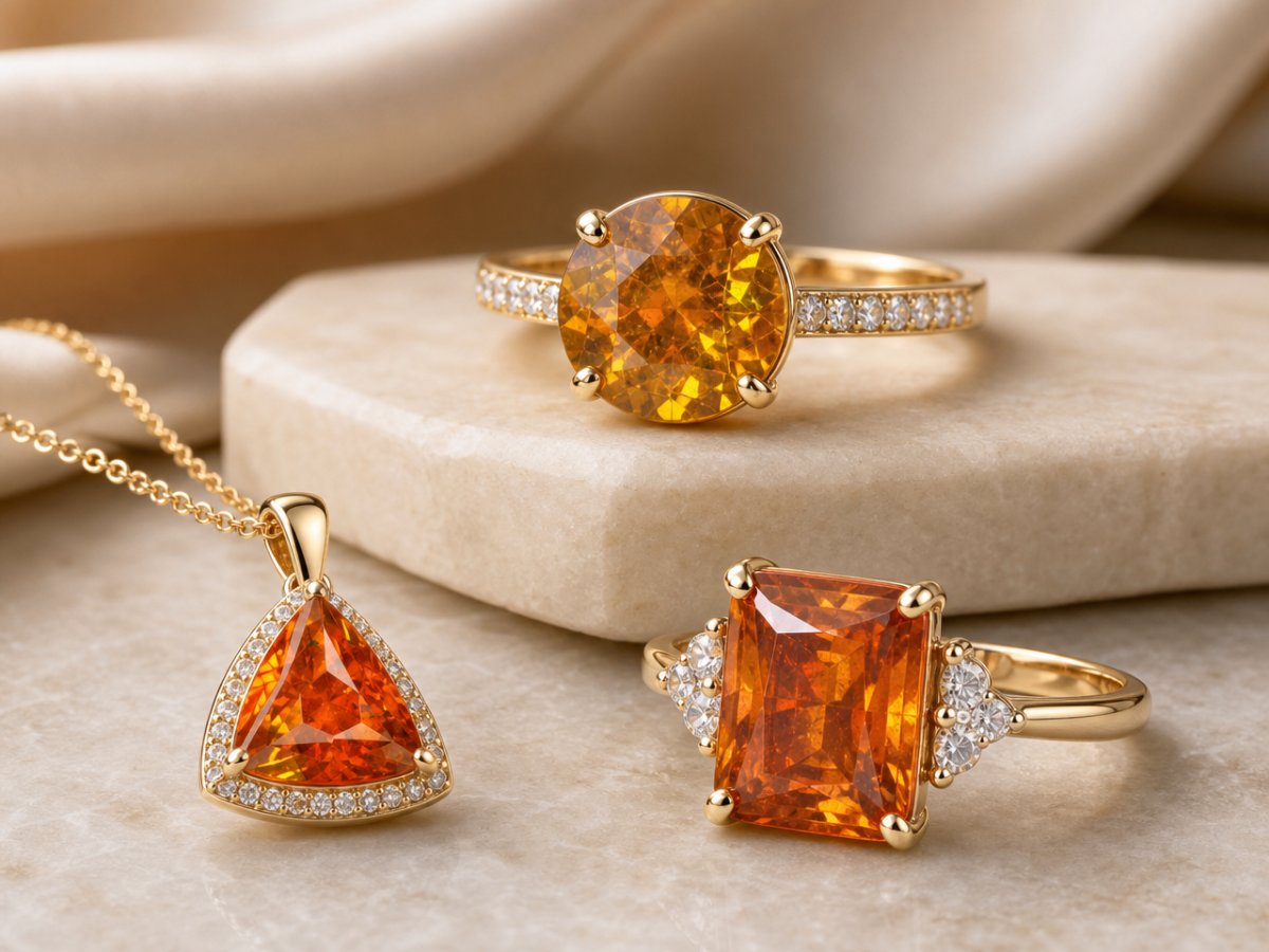 Sphalerite gemstones shown in jewelry