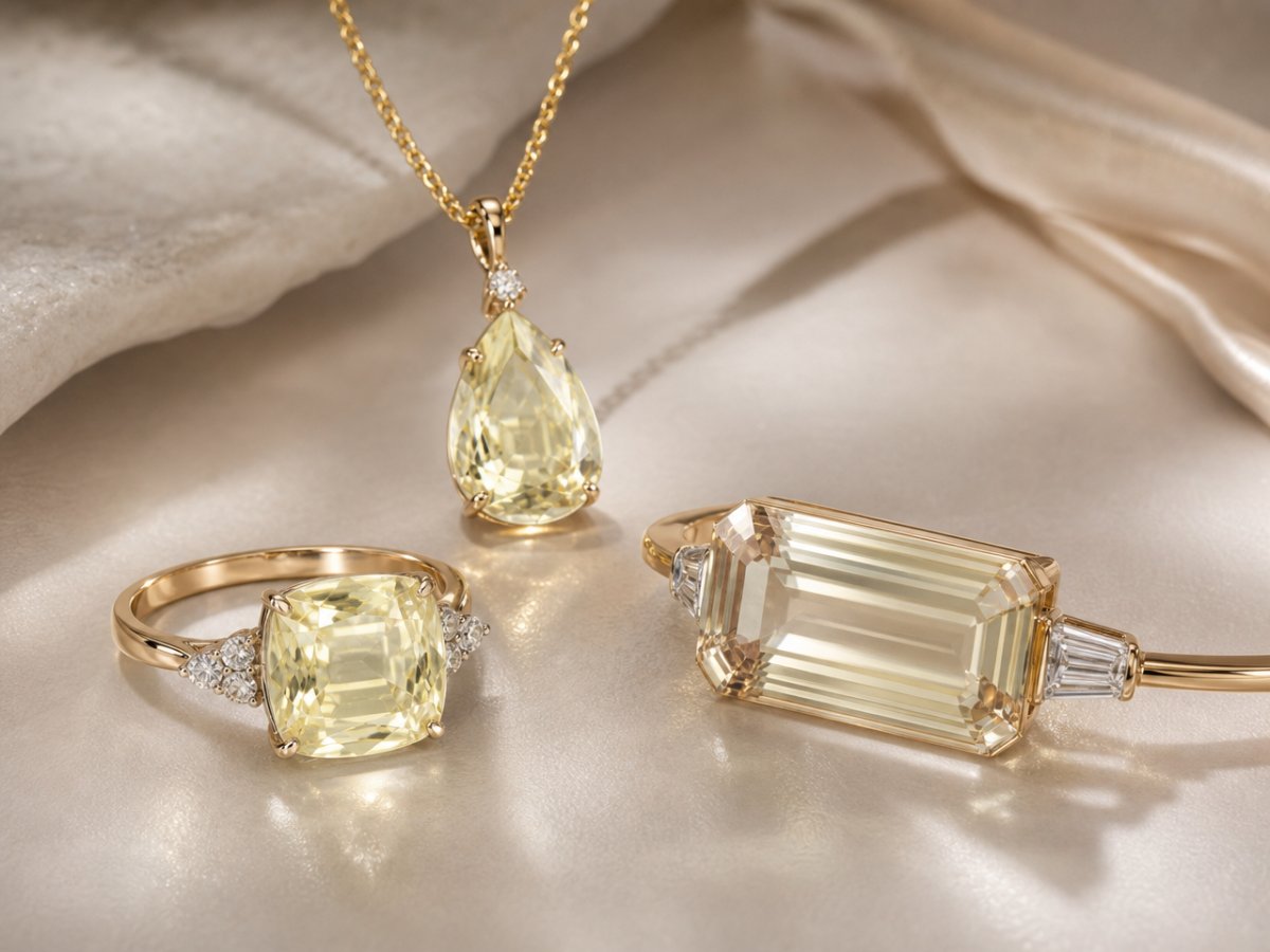 Spodumene gemstones shown in jewelry