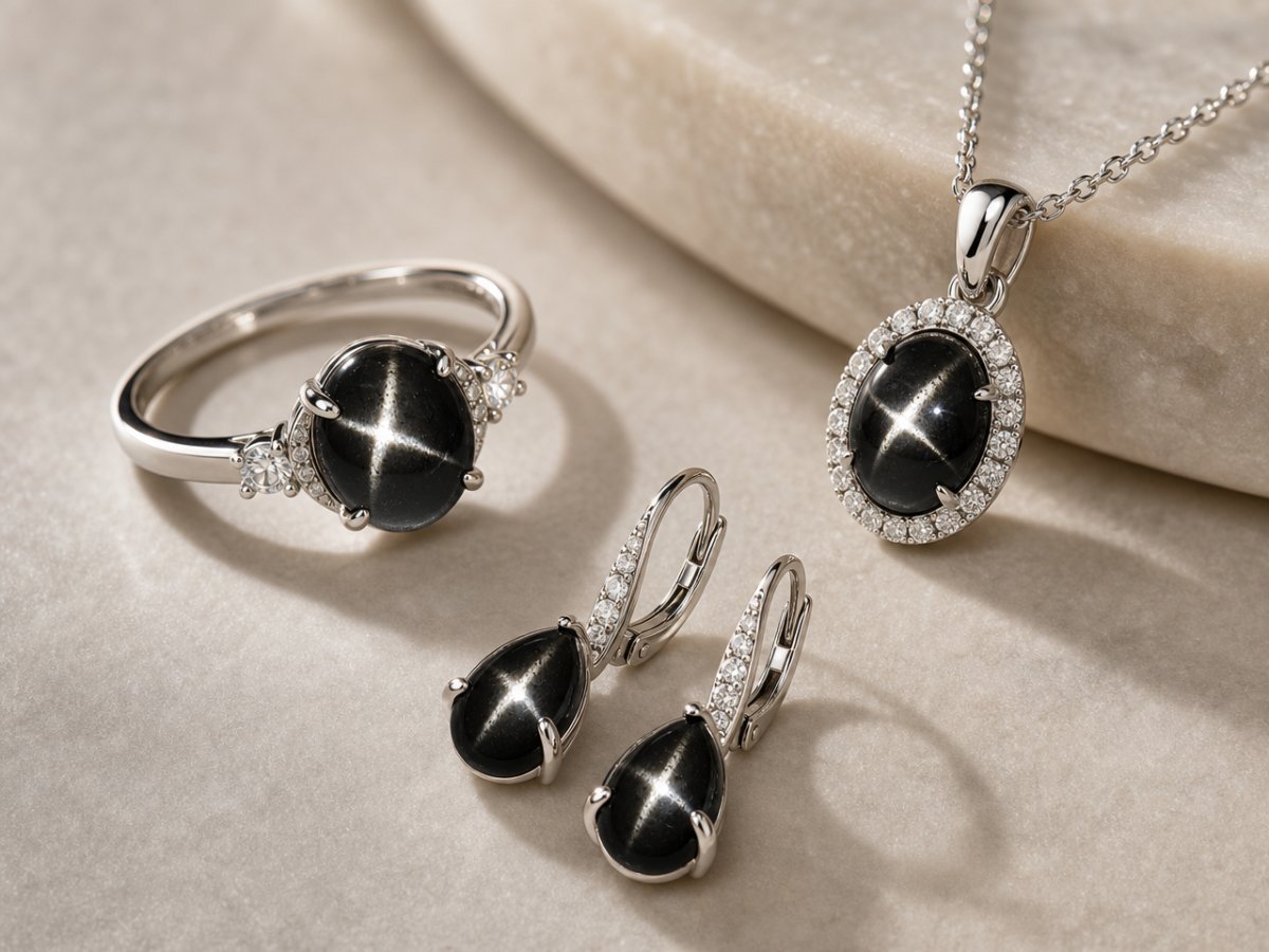 Star Diopside gemstones shown in jewelry