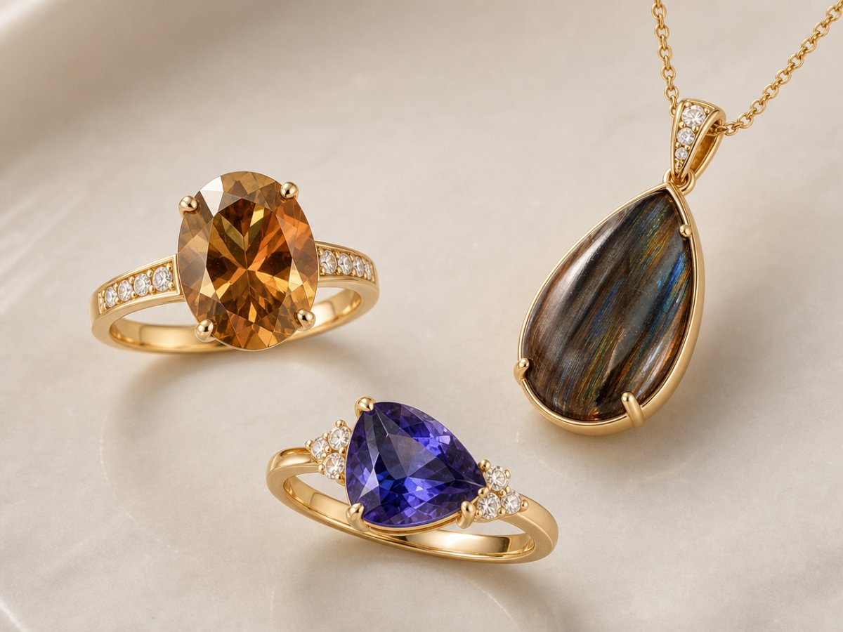 Natural gemstone gemstones shown in jewelry