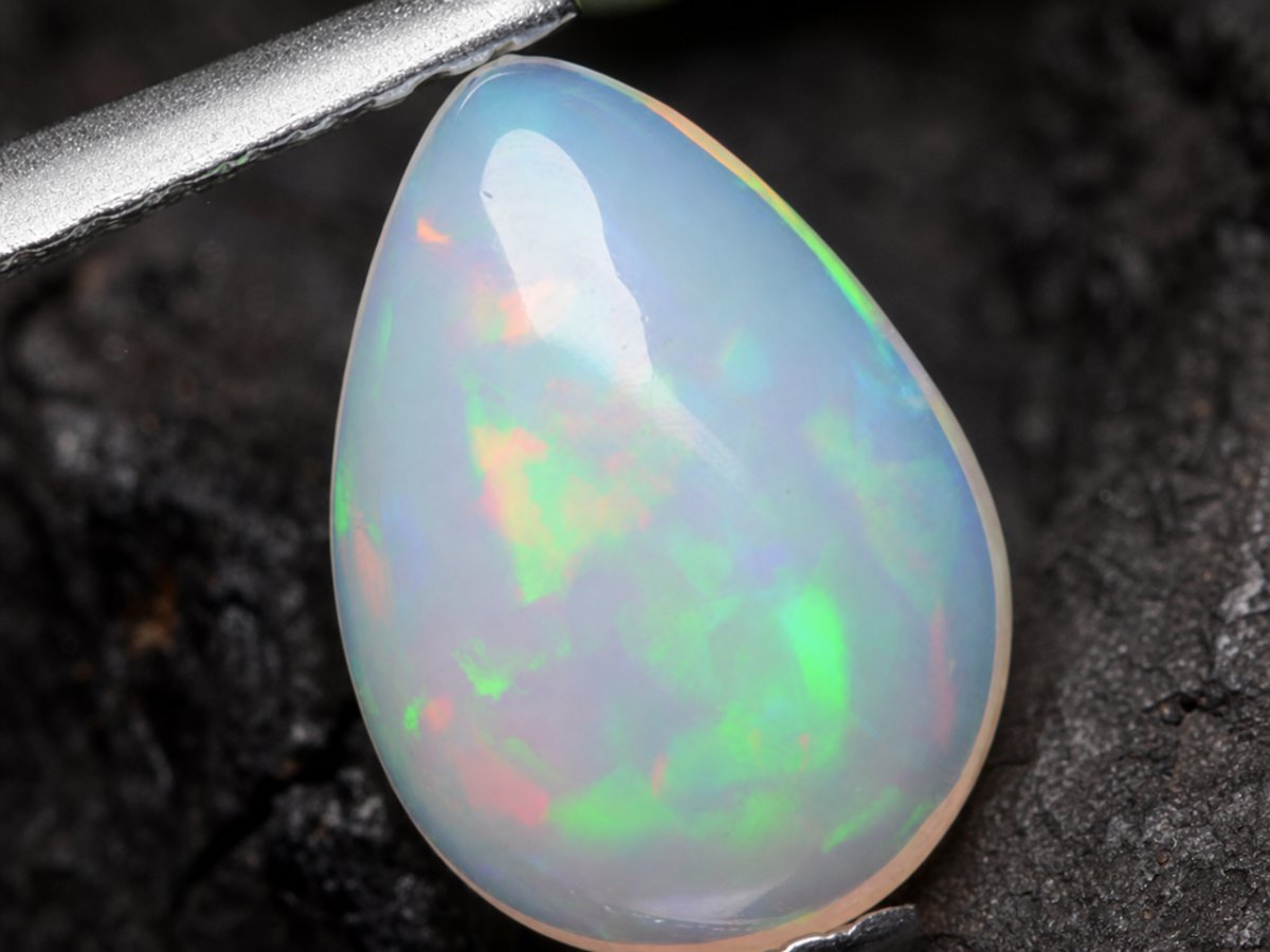 Close-up view of natural White Opal gemstones
