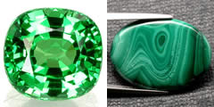 Pietre preziose di tsavorite e malachite