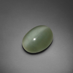 7.66 ct Green Actinolite Cat's Eye Stone, Natural Actinolite Cat's Eye in Oval Cabochon Shape for Sale