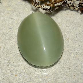 4.44 ct Green Actinolite Cat's Eye Stone, Natural Actinolite Cat's Eye in Oval Cabochon Shape for Sale