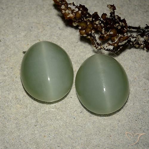 10.64 ctw Green Actinolite Cat's Eye Stones, Natural Actinolite Cat's Eye in Oval Cabochon Shape for Sale