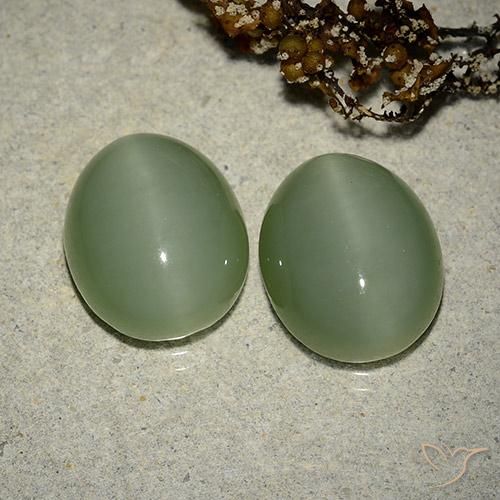 12.17 ctw Green Actinolite Cat's Eye Stones, Natural Actinolite Cat's Eye in Oval Cabochon Shape for Sale