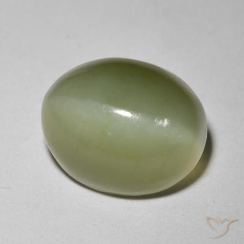 5.80 ct Green Actinolite Cat's Eye Stone, Natural Actinolite Cat's Eye in Oval Cabochon Shape for Sale