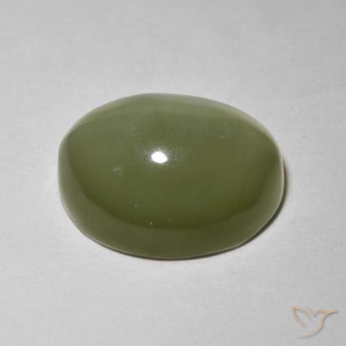 Actinolite Cat's Eye Gemstone in 12.8 x 10.1 mm Size for Sale, Actinolite Cat's Eye Stone in Earthy Green Color