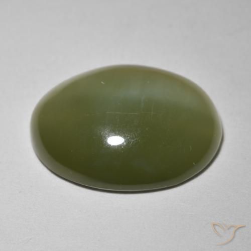 Actinolite Cat's Eye Gemstone in 15.9 x 12.6 mm Size for Sale, Actinolite Cat's Eye Stone in Deep Green Color