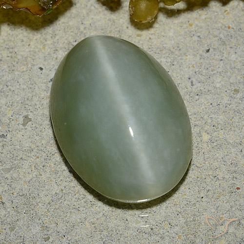 5.92 ct Green Actinolite Cat's Eye Stone, Natural Actinolite Cat's Eye in Oval Cabochon Shape for Sale