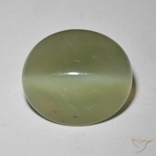 6.09ct Oval Army Green Actinolite Cat's Eye from United States, Dimension 14.2 x 12.5mm, Natural untreated Gemstone, Translucent Clarity, 1pc Oval Cabochon Actinolite Cat's Eye, Mohs Hardness of 5.5 - 6, Photo A