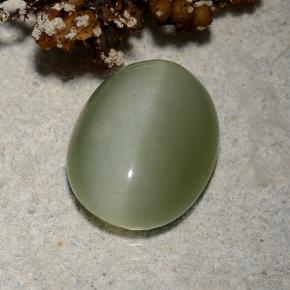4.46 ct Green Actinolite Cat's Eye Gemstone, Actinolite Cat's Eye Gem in Oval Cabochon Shape for Sale.