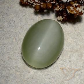 5.19 ct Green Actinolite Cat's Eye Stone, Natural Actinolite Cat's Eye in Oval Cabochon Shape for Sale