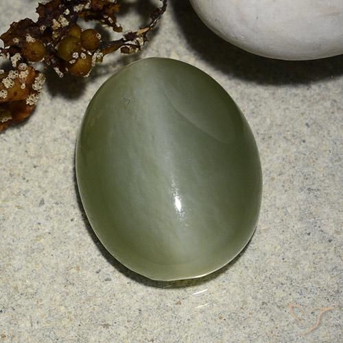 8.99 ct Green Actinolite Cat's Eye Stone, Natural Actinolite Cat's Eye in Oval Cabochon Shape for Sale