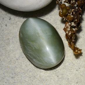 4.96 ct Green Actinolite Cat's Eye Gemstone, Actinolite Cat's Eye Gem in Oval Cabochon Shape for Sale.