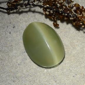 4.89 ct Green Actinolite Cat's Eye Gemstone, Actinolite Cat's Eye Gem in Oval Cabochon Shape for Sale.