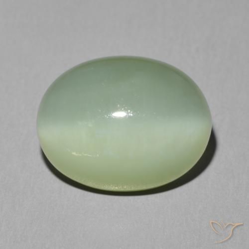 13.5 x 10.5mm Oval Cabochon Green Actinolite Cat's Eye from United States, Weight of 6.08ct, Natural untreated gemstone in Translucent Clarity, 1pc Actinolite Cat's Eye - the Color is Grayish Moss Green, Mohs Hardness of 5.5 - 6, Photo A