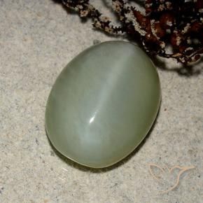 5.43 ct Green Actinolite Cat's Eye Stone, Natural Actinolite Cat's Eye in Oval Cabochon Shape for Sale