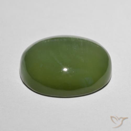 Actinolite Cat's Eye Gemstone in 14 x 12 mm (calibrated) Size for Sale, Actinolite Cat's Eye Stone in Pale Earth Green Color