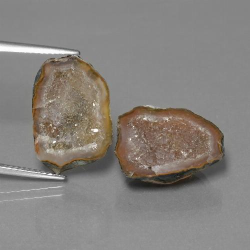 2 pièces assorties de géode d'agate Multicolore Fantaisie de taille 18,4 x 12,4mm, poids total de 13,22 ct / moyenne de 6,61 ct chacune, Multicolore avec pureté Opaque , pierre gemme naturelle Non traité, dureté de Mohs 6.5 à 7 convient aux bijoux de tous les jours, pierre de sagesse, Photo A