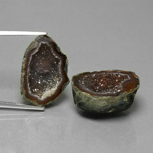 Paire de géode d'agate Fantaisie 20,3 x 14,1mm - Poids total 24,85 ct / moyenne 12,43 ct chaque, pierre gemme naturelle Non traité, couleur Multicolore avec pureté Opaque , dureté Mohs 6.5 à 7 convient aux bijoux de tous les jours, pierre de sagesse, Photo A