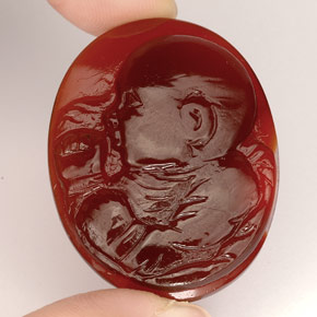 37.34 ct Orange Agate Gemstone, Agate Gem in Carved Cameo Shape for Sale.